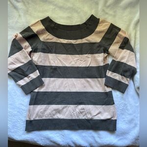 Striped 3/4 sleeve Y2K Vintage Boatneck Sweater in Blush and Charcoal
